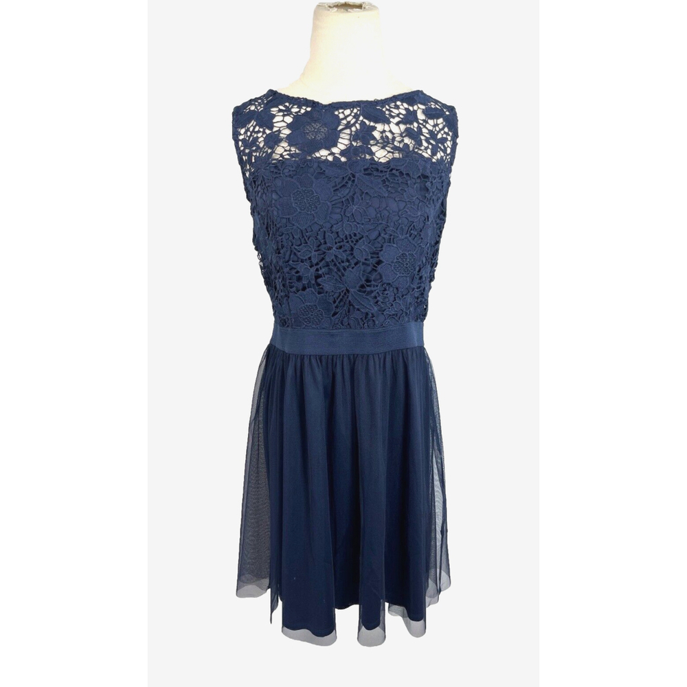 LC Lauren Conrad Blue Lace Dress‎ "Snow Globe" Bodice Midnight Large New